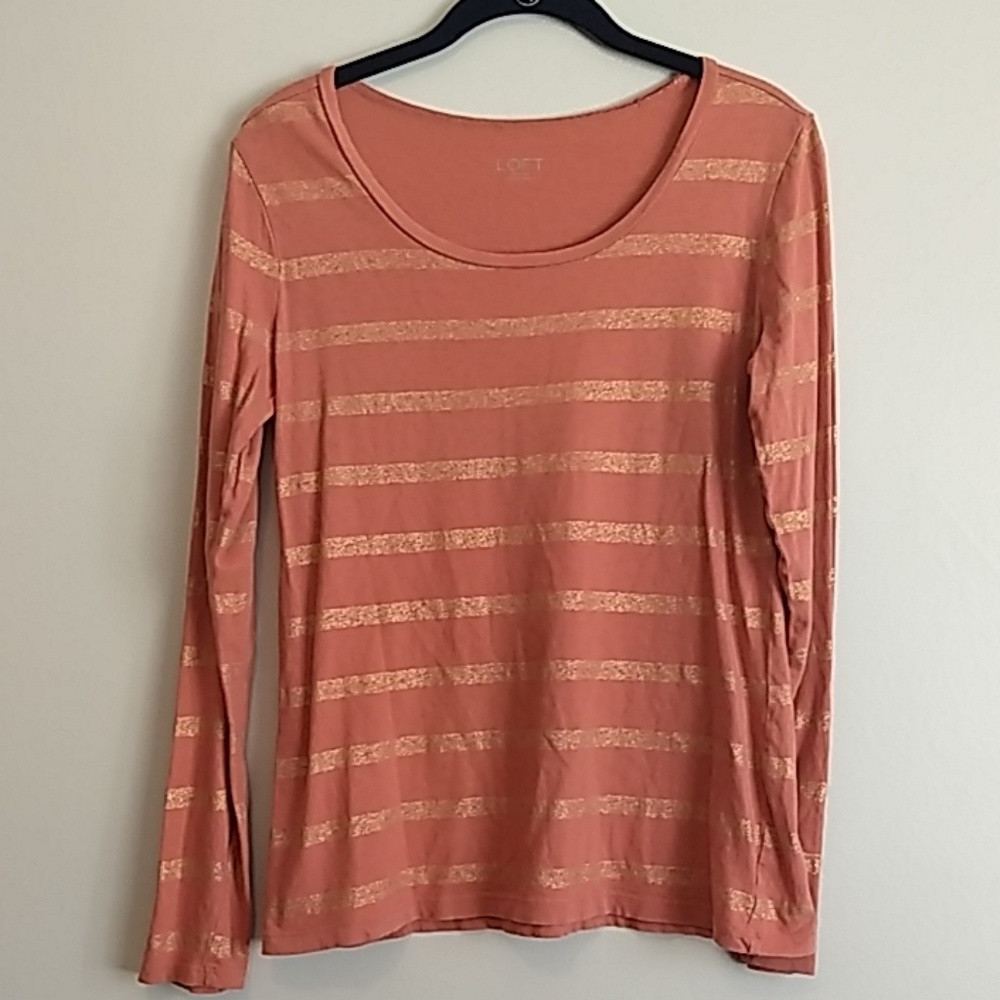 4 for $20 | LOFT Metallic Striped Pink T-shirt